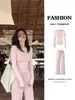 Blusa fina rosa de manga comprida, camisa base justa para mulheres, conjunto completo de outono casual estilo coreano