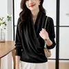 Tiro real: Camisa de cetim com decote V emagrecedora, roupas femininas de primavera, nova camisa de manga comprida estilo coreano 2026, elegante camisa de chiffon emagrecedora