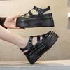 Novas Sandálias Romanas Vazadas de Salto Grosso para Mulheres Verão 2026 Versátil Casual Aumenta Altura Sapatos Brancos Sapatos Gaiola de Porco Atacado