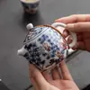 Tetera Azul y Flores Estilo Chino Antiguo Cerámica Doméstica Juego de Té Kung Fu tamaño pequeño Tetera Mini Alto Nivel Literario Juego de Té