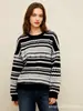 Suéter de Rayas Blancas y Negras para Mujer 2026 Primavera y Otoño Nuevo Estilo Holgado Estilo Perezoso Jersey de Punto Manga Larga Elegante Top Ropa para Mujer