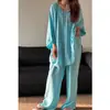 [En Stock] Pijama de Algodón y Seda Estilo Francés para Mujer, Primavera y Otoño, Corte Holgado, Gama Alta, Manga Larga, Pantalón Largo, Conjunto Casual para Estar en Casa