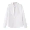 Ropa de Mujer de Comercio Exterior Verano 2026 Versátil Holgada Corbata de Lazo Cuello Alto Rayas Camisa de Algodón Manga Larga Estilo Mujer Blanco