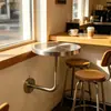 Mesa redonda pequena de aço inoxidável montada na parede para cafeterias e lojas de milk tea da moda, mesa pequena montada na parede estilo industrial