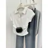 Dropshipping Transfronterizo Verano Chica Caliente Cintura Delgada Aspecto Adelgazante Hombro Derecho Camiseta de Manga Corta Polo Asimétrico para Mujer
