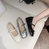 Sapatos Rasos Planos Estilo Francês Outono 2025 Novos Sapatos Mary Jane Casuais com Laço Sapatos Pequenos Versáteis de Couro com Bico Redondo