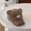 Gorra de béisbol con forma de oso linda para niños, gorro cálido de otoño e invierno, gorra de pico de dibujos animados para niños y niñas, lana de cordero para niños