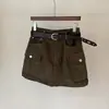 Shorts de Trabajo para Mujer Falda Adelgazante Cinturón Multibolsillos Shorts Casuales Versátiles Falda Media Anti-Exposición Falda Mini de Corte A