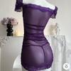 Rose Cloud Lencería Sexy Encaje Morado Transparente Falda de Cadera Deseo Puro Tentación Qqny Pijama Sexy Divertido para Mujer