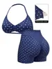 Conjunto de dos piezas para mujer DFYNE alternativa, sujetador deportivo de yoga sin costuras de nailon de alta elasticidad con cuello halter y pantalones de cintura alta que levantan los glúteos