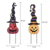 Artesanía Metálica de Halloween Calabaza con Sombrero de Bruja Decoración Exterior Arreglo de Atmósfera de Terror Decoración de Clavija en el Suelo