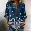 Nueva camiseta estampada de cuello en V con volantes y botones transfronteriza para mujer, elegante camisa casual para ir al trabajo en verano