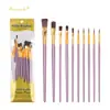 Set de 10 Pinceles para Pintura al Óleo en Stock de Fábrica con Mangos de Plástico, Cerdas de Nylon en Forma de Abanico, Pinceles para Acuarela, Set de Venta al Por Mayor Transfronteriza
