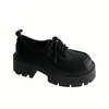 Sapatos Pequenos de Couro com Salto Grosso e Solado Grosso para Mulheres 2024 Primavera e Verão Estilo Britânico Retro Cadarço Sapatilhas Bico Redondo Sapatos Femininos