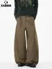 Muxi Ropa Estilo Retro Americano High Street Versátiles Pantalones de Trabajo Patchwork Algodón Puro Pantalones Casuales de Pierna Ancha Curvos para Hombre
