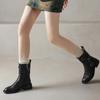 Botas Martin de Cuero de Vaca Plegadas Estilo Punk con Sentido del Diseño 2024 Invierno Tacón Medio Grueso Cremallera Lateral Hebilla de Cinturón Botines de Piel Genuina para Mujer