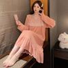 Algodón Jacquard Mujer Primavera Otoño Estilo Dulce de Princesa Manga Larga Midi Camisón Talla Grande Ropa de Dormir Casual Dulce Ropa de Casa