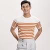 Camiseta ligera de manga corta de punto a rayas con cuello redondo y estilo maduro para hombre, estilo informal vintage de negocios para primavera y verano, camiseta de media manga.