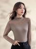 2024 Nova Blusa Base de Renda com Tela para Primavera e Outono Feminina Primavera e Outono Interior Slim-fit Estilista Manga Longa Simples Estilo Ocidental Top