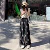 Calça Casual Longa Fina Estampada Estilo Férias Retrô Moda Verão Nova Transfronteiriça Boêmia para Mulheres em Preto