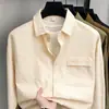 Camisa de Manga Larga para Hombre con Tejido de Burbujas 3D, Transpirable, Anti-arrugas, Texturizada, Corte Holgado, Versátil, Casual, Camisa con Cuello de Solapa para Primavera y Otoño