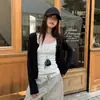 Cárdigan negro, top fino de manga larga para mujer, nuevo estilo otoño e invierno, top versátil para mujeres petite, chaqueta corta de punto para mujer