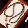 Cuentas de rosario de sándalo verde multicírculo de mano naturales Jade Dongling colgante de calabaza pequeña pulseras de sándalo dorado para hombres y mujeres Venta al por mayor