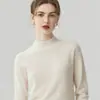 Suéter de Cashmere 100% Puro Novo Outono/Inverno para Mulheres, Gola Alta Meia, Solto, Emagrecedor, Top Base de Tricô