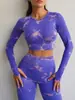 Ropa de yoga tie-dye europea y americana para otoño e invierno, pantalones deportivos ajustados para levantar glúteos, traje de yoga transpirable de manga larga para exteriores, para mujer