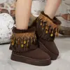 Botas de Neve de Alta Qualidade, Confortáveis e Versáteis Outono e Inverno 2025 Novas Botas Curtas de Nicho com Franjas e Pedrarias, Solado Grosso para Mulheres
