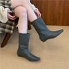 Botas de Moda Tejidas Retro Ajustadas de Media Pantorrilla de Aspecto Elegante para Otoño e Invierno Botas Cortas de Moda de Punta Cuadrada de Manga Recta Suelta