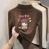 Camiseta base de forro polar con estampado para niñas, cuello alto medio, camiseta de otoño e invierno para bebés niñas, ropa interior cálida para niños, top casual
