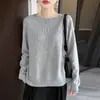 Ropa para ir al trabajo Cuello redondo 100% Lana Pura Tejido de punto Mujer Otoño Invierno Nuevo Estilo Suéter Manga Larga Capa Base Capa Interior Cálida