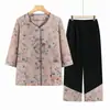 Conjunto de Ropa de Verano para Mamá para Mujer 2026 Nuevo Estilo Estilo Chino Estampado Moda para Mujeres de Mediana Edad y Mayores Conjunto de Dos Piezas Ropa de Abuela