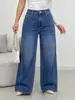 Comercio exterior transfronterizo Amazon fábrica de origen europea y americana venta al por mayor jeans de pierna ancha lavados azul oscuro para mujer modelo de otoño