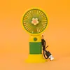 Mini ventilador portátil pequeno com desenho de frutas e flores, com base para celular, ventilador portátil para escritório e mesa de estudante
