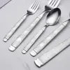 Tenedor y Cuchara de Acero Inoxidable con Mango de Textura de Diamante Creativo Juego de Cinco Piezas de Vajilla Estilo Occidental Cuchara de Postre Cuchara de Té Acabado Espejo Dorado
