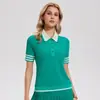 Conjunto Esportivo de Tênis Feminino Cai Jue com Gola Polo Color Block, Saia Plissada, Design Anti-Exposição e Bolsos para Badminton e Golfe
