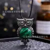 Venta Directa de Fábrica Tendencia Europea y Americana Personalizado Piedra Natural Retro Anillo Redondo Superficie Colgante de Búho Collar