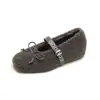 Waiwai Girl 350-1 Sapatos Peludos com Laço Aumento Interno de Altura Sapatos Planos de Algodão Mary Jane Sapatilhas para Mulheres