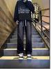 Estilo Americano High Street Estilo Bf Plisado Lavado Adolescente Jeans Negros Sueltos Pierna Recta Pantalones de Pierna Ancha para Hombre y Mujer Pareja