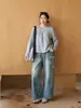 ALINDM roupas femininas plus size, estampa de tinta salpicada, estilo de rua retrô, cintura alta, modelagem que emagrece, calça pantalona, jeans reto de outono para mulheres