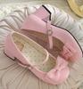 [en stock] Tacón Medio Corazón Flor Pequeña Enrollada Arroz Frito Linda Niña Lolita Cabeza Redonda Zapatos con Lazo