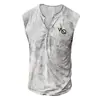 Chaleco casual de hombre de talla grande con placket de siete botones, código europeo transfronterizo, estampado digital 3D de letras, cuello V sin cuello para hombre
