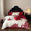 Boda Rojo Algodón de Fibra Larga Juego de Cuatro Piezas Boda Romántica Ropa de Cama de Algodón Puro Sábanas y Fundas Nórdicas