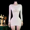 Conjunto de lencería sexy de manga larga ajustado con diseño calado para comercio exterior europeo y americano, conjunto de malla transparente, falda bodycon transparente y seductora para mujer