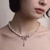 Colar Cruz Full Diamond Madrepérola Pérola com Fecho de Clipe de Papel Corrente de Clavícula Clipe de Papel para Mulheres Modelo Novo 2026