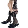 Calcetines de Malla con Encaje Calado de Verano, Calcetines para Pantorrilla, Calcetines de Media Pierna Lolita, Diseño de Industria Pesada, Hechos a Mano, Múltiples Lazos