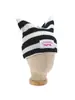 Gorro de Punto Grueso Cálido a Rayas Estilo Coreano para Otoño e Invierno con Etiqueta de Tela Estampada Versátil a la Moda