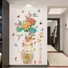 Paz e riqueza Adesivos de parede de Lótus estilo chinês sala de estar parede de fundo da TV adesivos de parede de vaso pintura autoadesiva à prova d'água